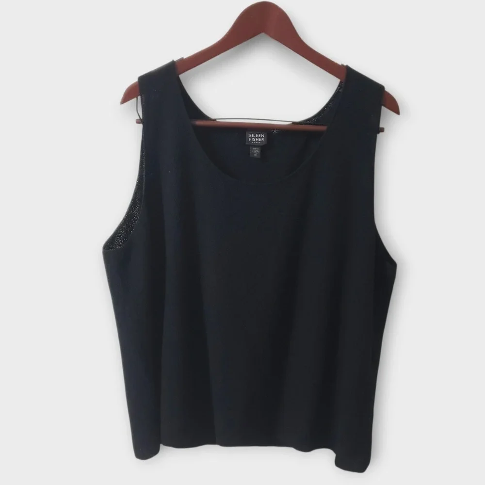 Eileen Fisher Woman Black 100% Wool Knit Tank Top Shell Plus Size 3X S8EECG-2